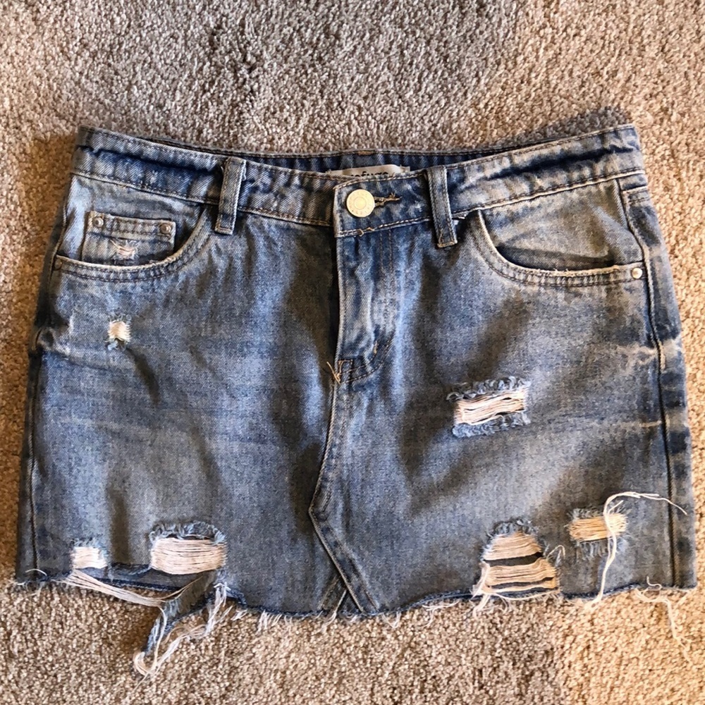 Refuge denim jean Mini skirt distressed frayed edge S